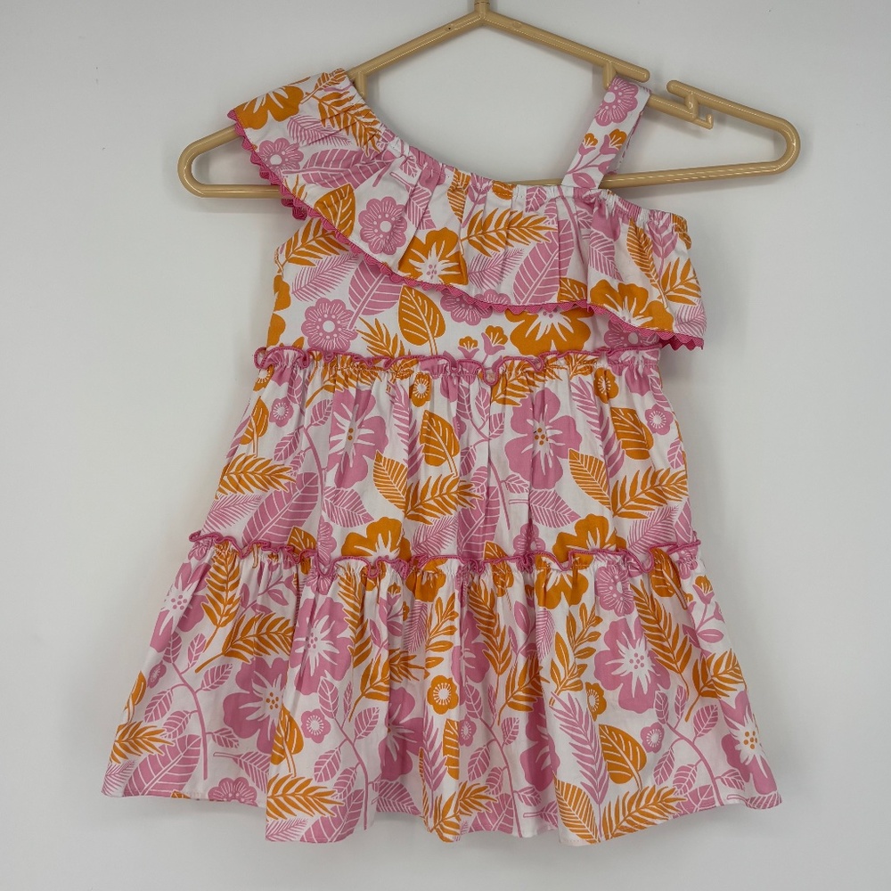 Good Lad Toddler Girls 3T Sleeveless Dress Orange Pink Floral 100% Cotton Tiered